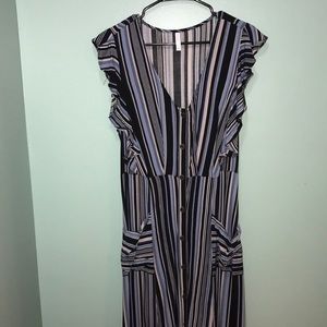 Ruffle sleeve striped maxi dress with pockets